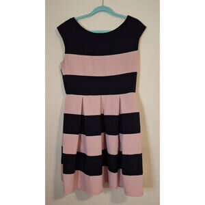 Covington Womens Size 12 Fit & Flare Dress Pink Black Striped Sleeveless Stretch